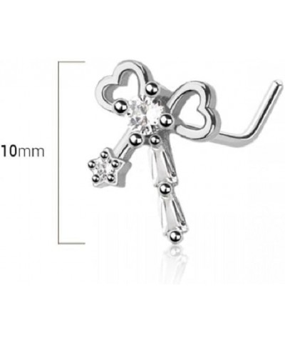 20GA 316L Stainless Steel CZ Crystal Heart Ribbon L-Bend Nose Stud Silver Tone $8.51 Body Jewelry