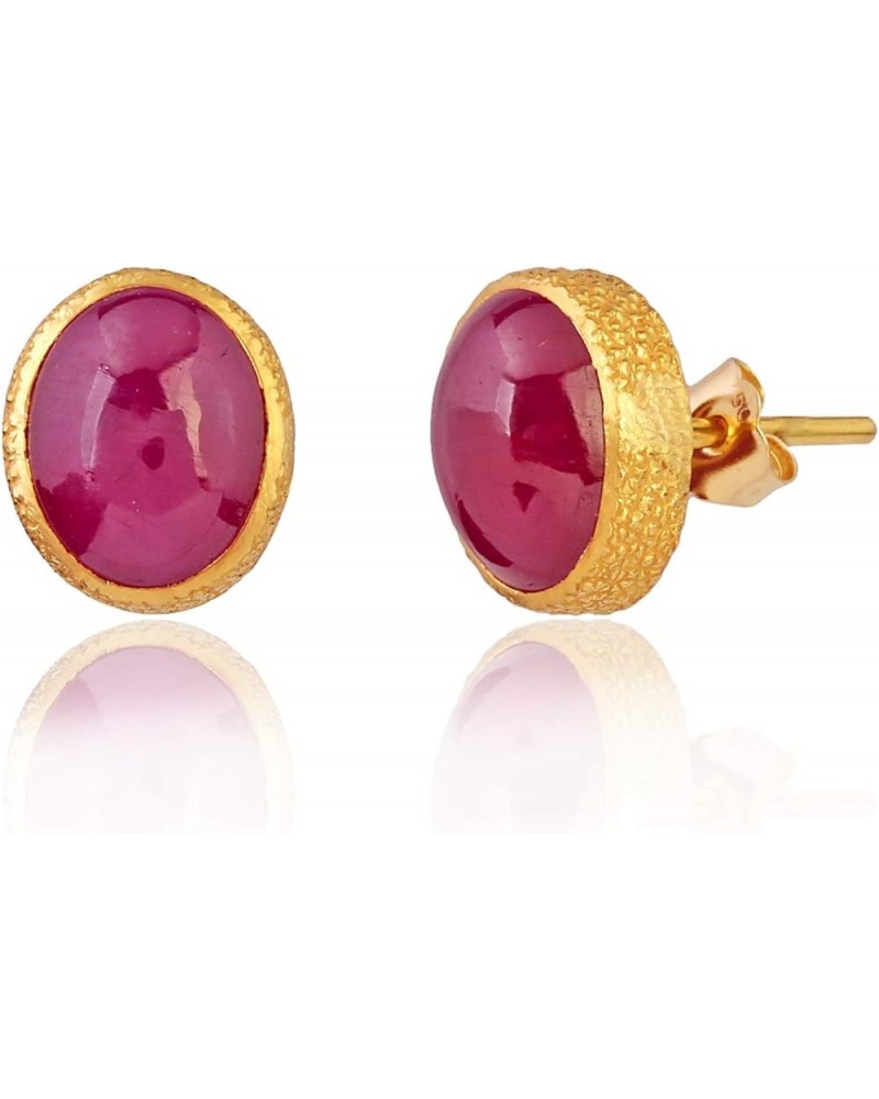 18k Solid Gold Textured Studs Birthstone Earrings Bezzel Setting Fine Jewelery For Women Gift For Her 9*7 MM $110.26 Earrings