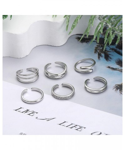 6Pcs Toe Rings Adjustable Open Toe Rings for Women Cubic Zirconia Band Flower Infinite Toe Ring Set Summer Beach Jewelry Whit...