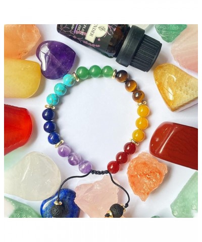 7 Chakra Bracelet Real Crystal Stone Beads Essential Oil Set Yoga Meditation Protection Lava Rock Jewelry Gifts for Women Men...