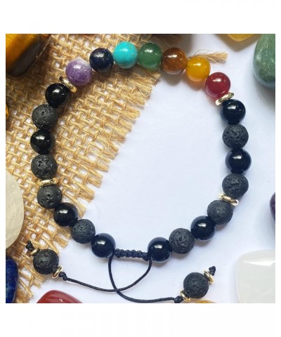 7 Chakra Bracelet Real Crystal Stone Beads Essential Oil Set Yoga Meditation Protection Lava Rock Jewelry Gifts for Women Men...