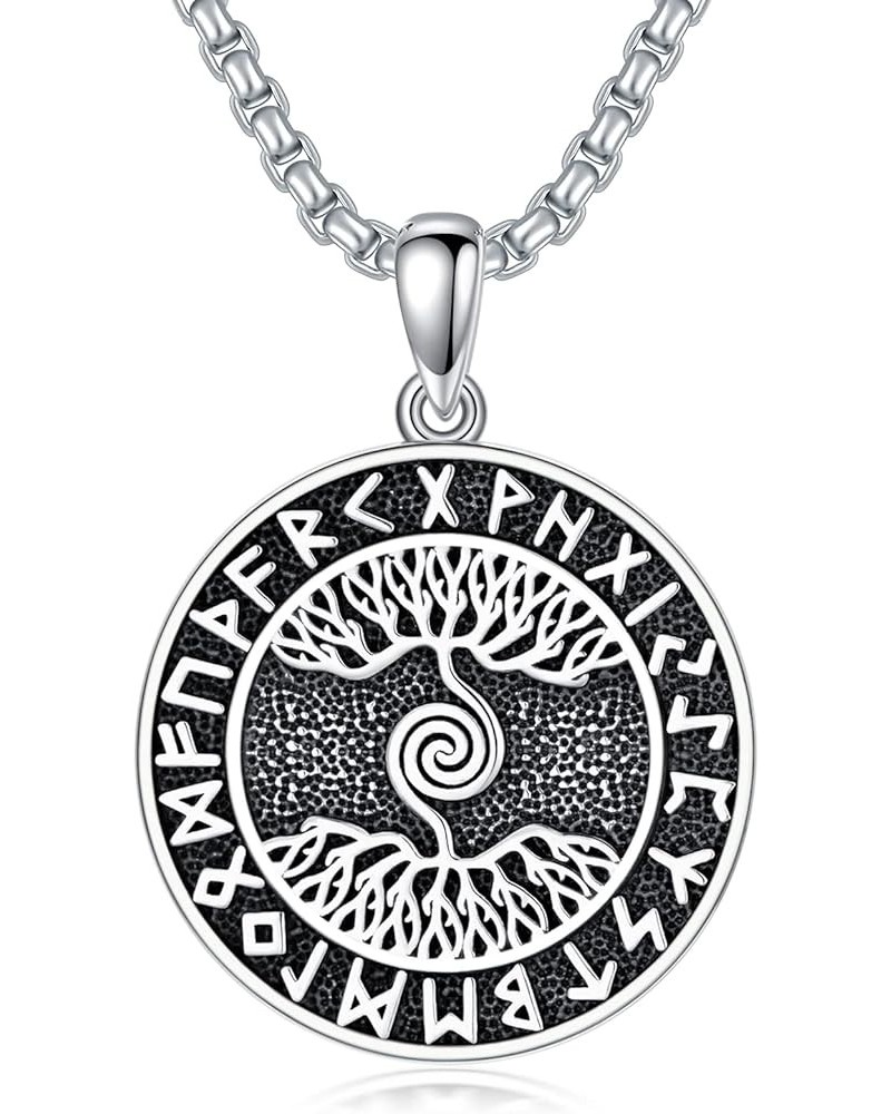 Sterling Silver Viking Necklace Norse Jewelry Gift for Men Women with 2mm 22+2 IN Rolo Chain (with Gift Box) B-Tree of Life(0...