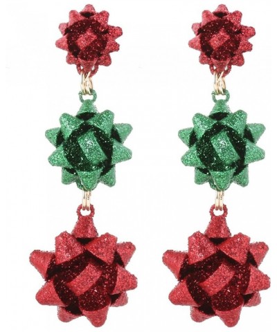 Christmas Earring Bow Shape Xmas Santa Gift Bow Drop Dangle Earrings for Women Red Glitter $7.50 Earrings