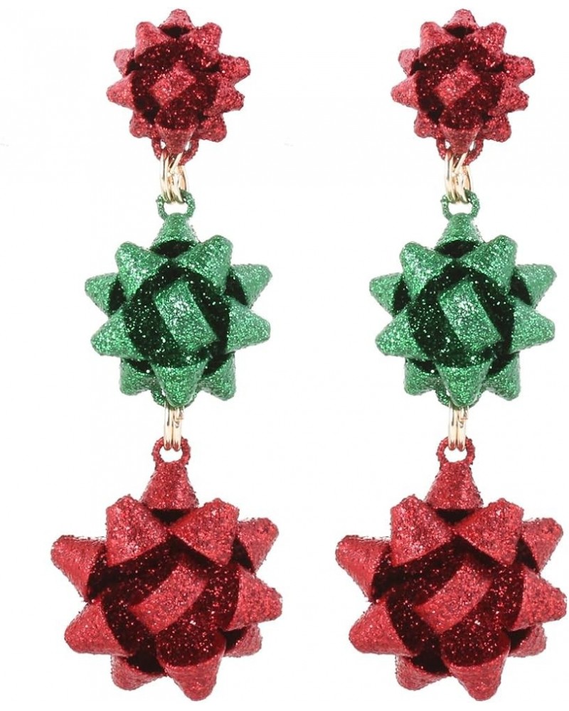 Christmas Earring Bow Shape Xmas Santa Gift Bow Drop Dangle Earrings for Women Red Glitter $7.50 Earrings