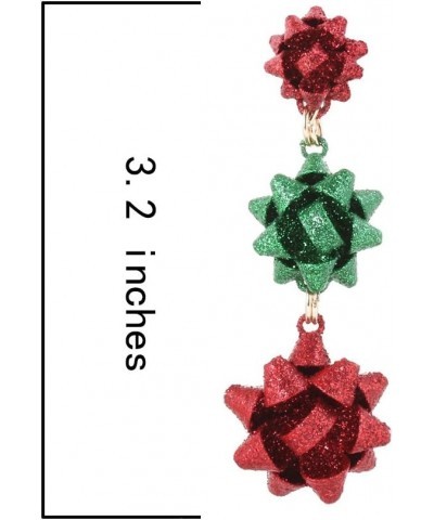 Christmas Earring Bow Shape Xmas Santa Gift Bow Drop Dangle Earrings for Women Red Glitter $7.50 Earrings