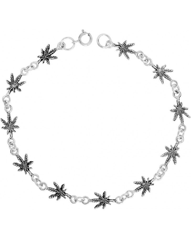 Dainty Sterling Silver Pot Leaf Bracelet for Women and Girls 1/4 wide 7.5 inch long $20.06 Bracelets