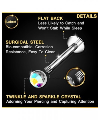 2PCS Surgical Steel Labret 16 gauge 5/16 8mm 3mm Crystal Cartilage Earrings Monroe Piercing Jewelry Choose Colors 3pcs 10mm A...