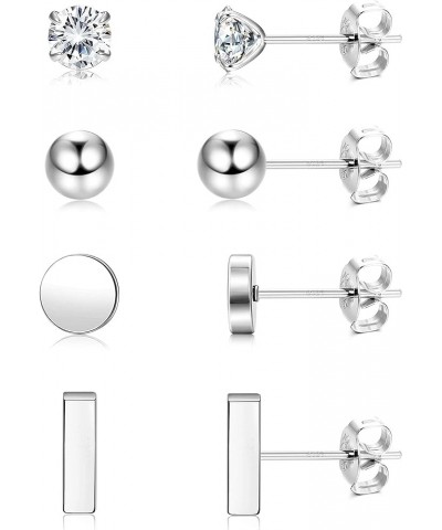 Small Earrings For Women White Gold Plated 925 Sterling Silver Stud Earrings Tiny Ball Dot Pearl Bar CZ Stud Earrings Set Sim...