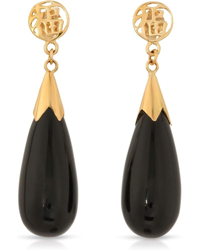 14K Yellow Gold Drop Shape Jade Earrings Black $62.85 Earrings