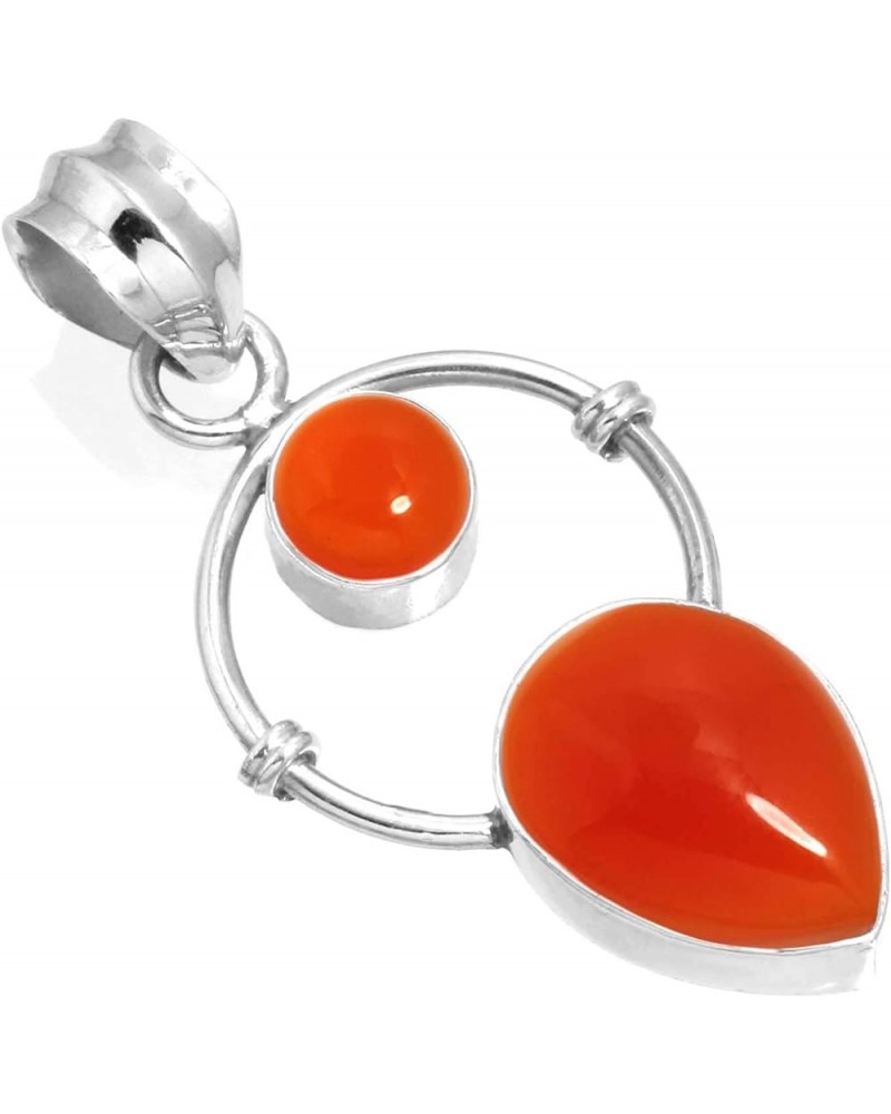 925 Sterling Silver Handmade Pendant for Women 2 Gemstone Boho Silver Jewelry for Gift (99506_P) Carnelian $15.98 Pendants