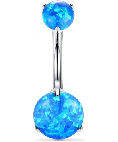 G23 Titanium Belly Button Rings 14G 3/8 Inch (10mm) Prong Set Double Round/Water Droplets Opal Navel Piercing Ring 1PC Blue O...