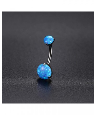 G23 Titanium Belly Button Rings 14G 3/8 Inch (10mm) Prong Set Double Round/Water Droplets Opal Navel Piercing Ring 1PC Blue O...