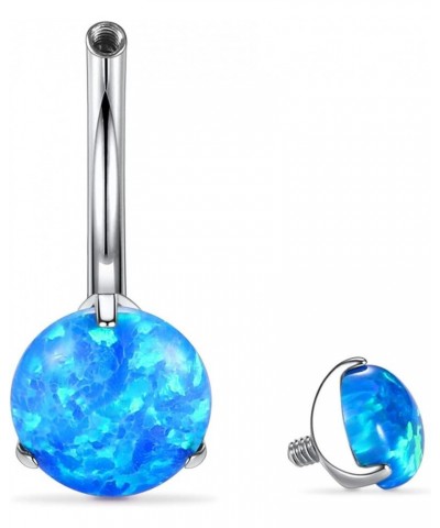 G23 Titanium Belly Button Rings 14G 3/8 Inch (10mm) Prong Set Double Round/Water Droplets Opal Navel Piercing Ring 1PC Blue O...