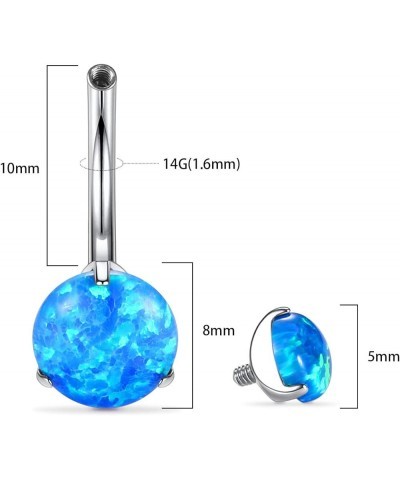 G23 Titanium Belly Button Rings 14G 3/8 Inch (10mm) Prong Set Double Round/Water Droplets Opal Navel Piercing Ring 1PC Blue O...