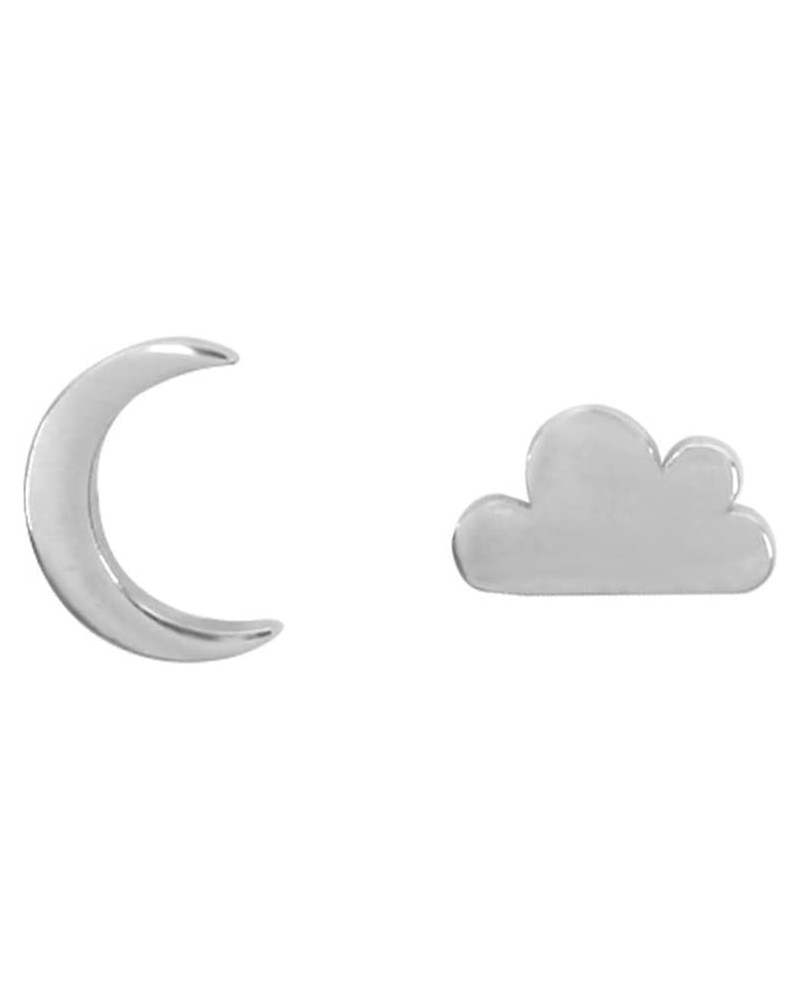 Crescent Moon Cloud Asymmetrical Tiny Stud Earrings 925 Sterling Silver Cute Clouds Cartilage Tragus Earring Sleeper Studs Ea...