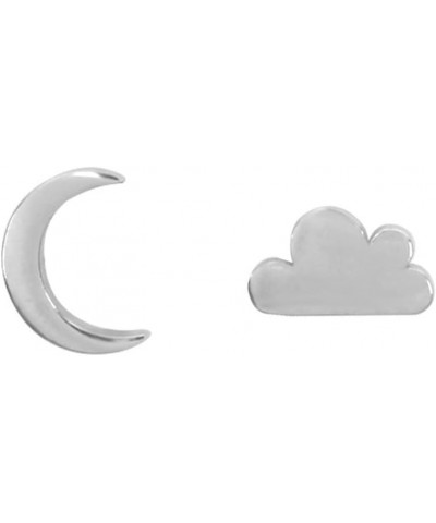 Crescent Moon Cloud Asymmetrical Tiny Stud Earrings 925 Sterling Silver Cute Clouds Cartilage Tragus Earring Sleeper Studs Ea...