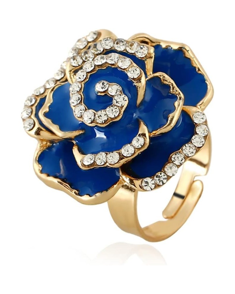 CZ Rose Flower Promise Ring for Women Girls Statement Diamond Crystal 3D Enamel Flowers Adjustable Open Wrap Finger Rings Com...