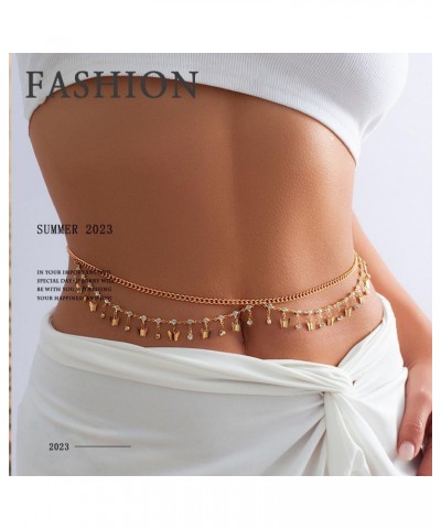 Summer Rhinestone Belly Chain Butterfly Tassel Waist Chain Beach Bikini Body Chain for Women Layered Gold Belly Chain for the...