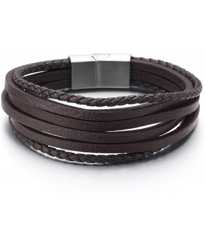 Mens Womens Multi-Strand Braided Leather Bracelet Wristband with Steel Magnetic Clasp E-Leather Color: Brown-01 $9.20 Bracelets