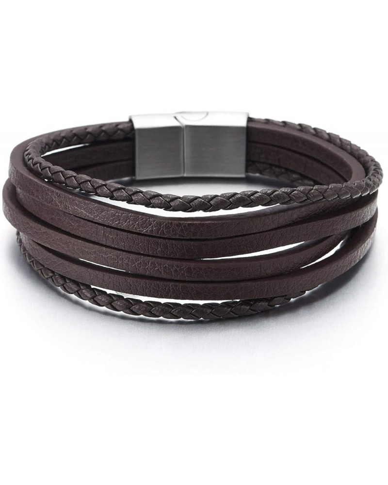 Mens Womens Multi-Strand Braided Leather Bracelet Wristband with Steel Magnetic Clasp E-Leather Color: Brown-01 $9.20 Bracelets