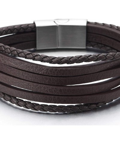 Mens Womens Multi-Strand Braided Leather Bracelet Wristband with Steel Magnetic Clasp E-Leather Color: Brown-01 $9.20 Bracelets