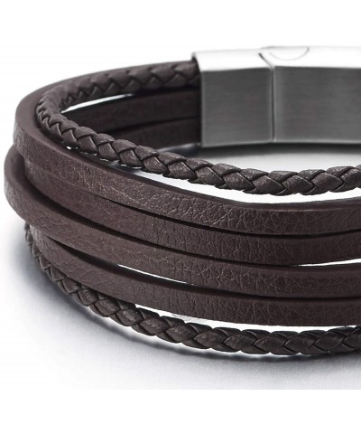 Mens Womens Multi-Strand Braided Leather Bracelet Wristband with Steel Magnetic Clasp E-Leather Color: Brown-01 $9.20 Bracelets