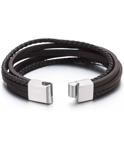 Mens Womens Multi-Strand Braided Leather Bracelet Wristband with Steel Magnetic Clasp E-Leather Color: Brown-01 $9.20 Bracelets