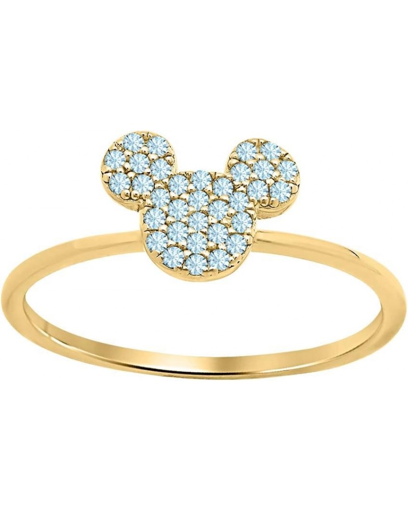 Glittering Mickey Mouse Gemstones 14k Yellow Gold Over Sterling Silver Simple Engagement Ring For Womens Created Aquamarine $...