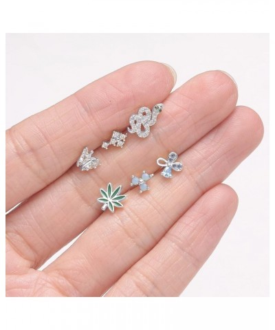 16Pcs Nose Stud Ring L Shaped Nose Ring Heart Moon Bee Snake Leaf CZ Nose Studs Body Piercing Jewelry for Women Men 20G Silve...