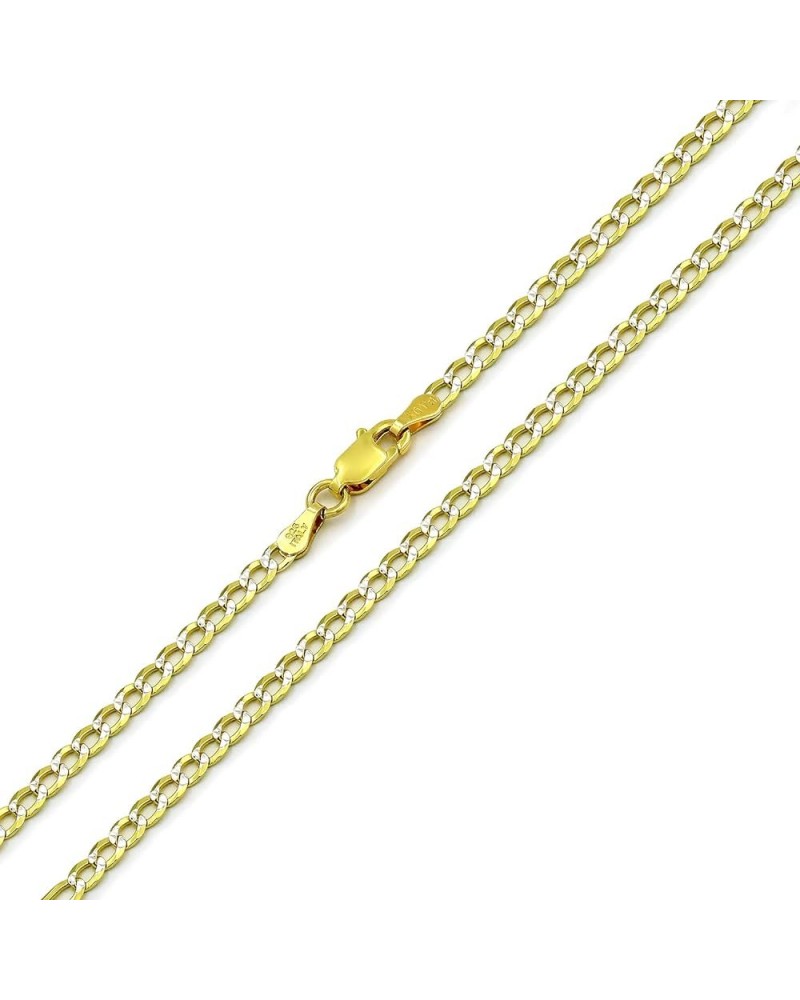 925 Italian Sterling Silver 2.5mm - 10.5mm Solid Cuban Diamond Cut Chain, ITProLux Yellow Gold Plated Pave Curb Link Necklace...