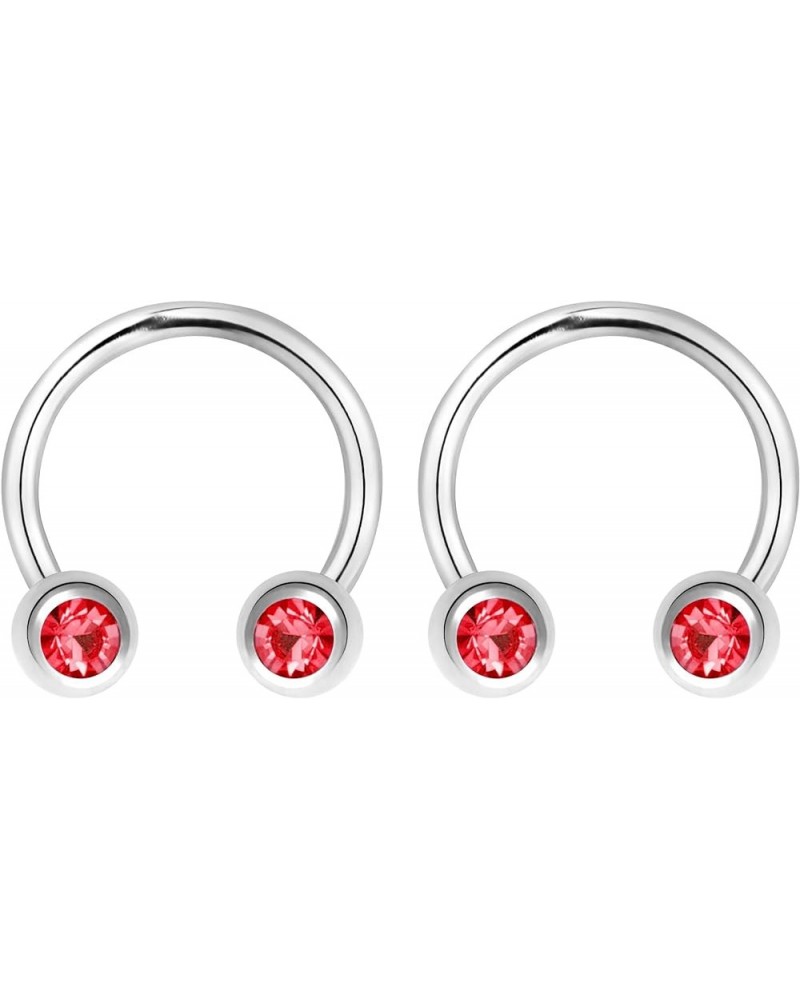 14G 12mm Surgical Steel Front Facing CZ Crystal Nipple Piercing Horseshoe Rings, Sold in Pairs Red $11.19 Body Jewelry