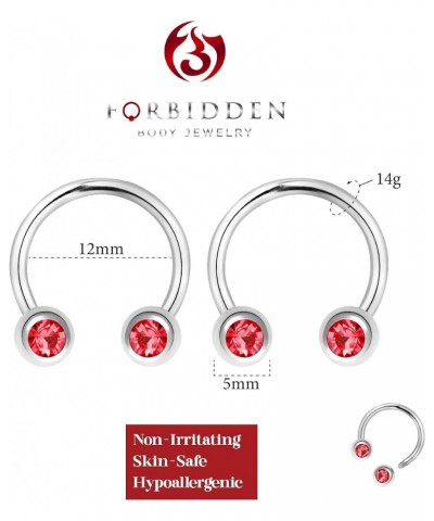 14G 12mm Surgical Steel Front Facing CZ Crystal Nipple Piercing Horseshoe Rings, Sold in Pairs Red $11.19 Body Jewelry