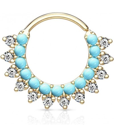 Turquoise & CZ Double Lined Bendable Hoops For Ear Cartilage, Daith, Nose Septum (Sold Per Piece) Gold $10.82 Body Jewelry