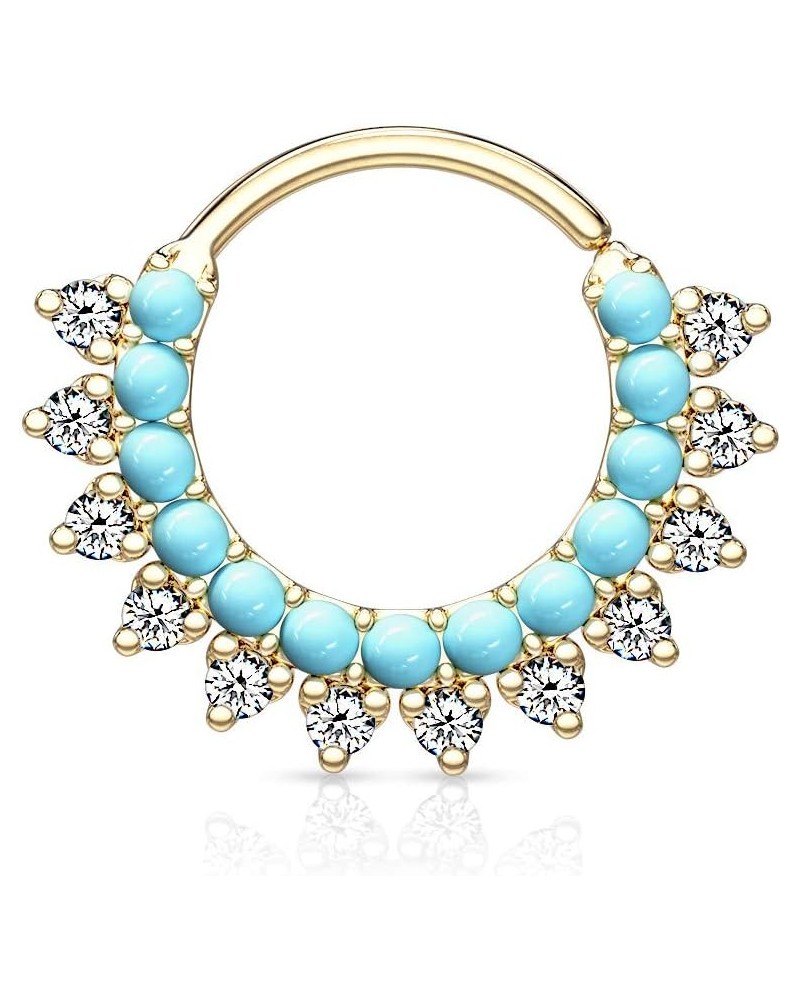 Turquoise & CZ Double Lined Bendable Hoops For Ear Cartilage, Daith, Nose Septum (Sold Per Piece) Gold $10.82 Body Jewelry