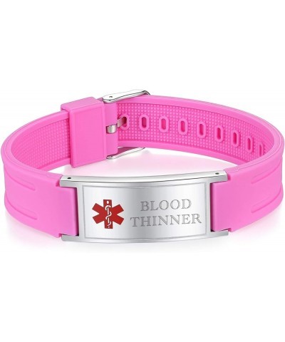 Sports Medical Alert Bracelets for Men & Women Silicone ID Band Suitable for summer Pink blood thinner $13.24 Bracelets