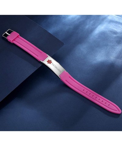 Sports Medical Alert Bracelets for Men & Women Silicone ID Band Suitable for summer Pink blood thinner $13.24 Bracelets