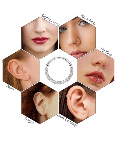 6Pcs Septum Rings 16G 18G Surgical Steel Nose Rings Hoop for Women Cartilage Hoop Earring Clicker Septum Jewelry CZ Opal Hing...