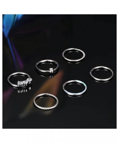 6Pcs Septum Rings 16G 18G Surgical Steel Nose Rings Hoop for Women Cartilage Hoop Earring Clicker Septum Jewelry CZ Opal Hing...