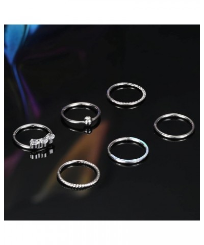 6Pcs Septum Rings 16G 18G Surgical Steel Nose Rings Hoop for Women Cartilage Hoop Earring Clicker Septum Jewelry CZ Opal Hing...