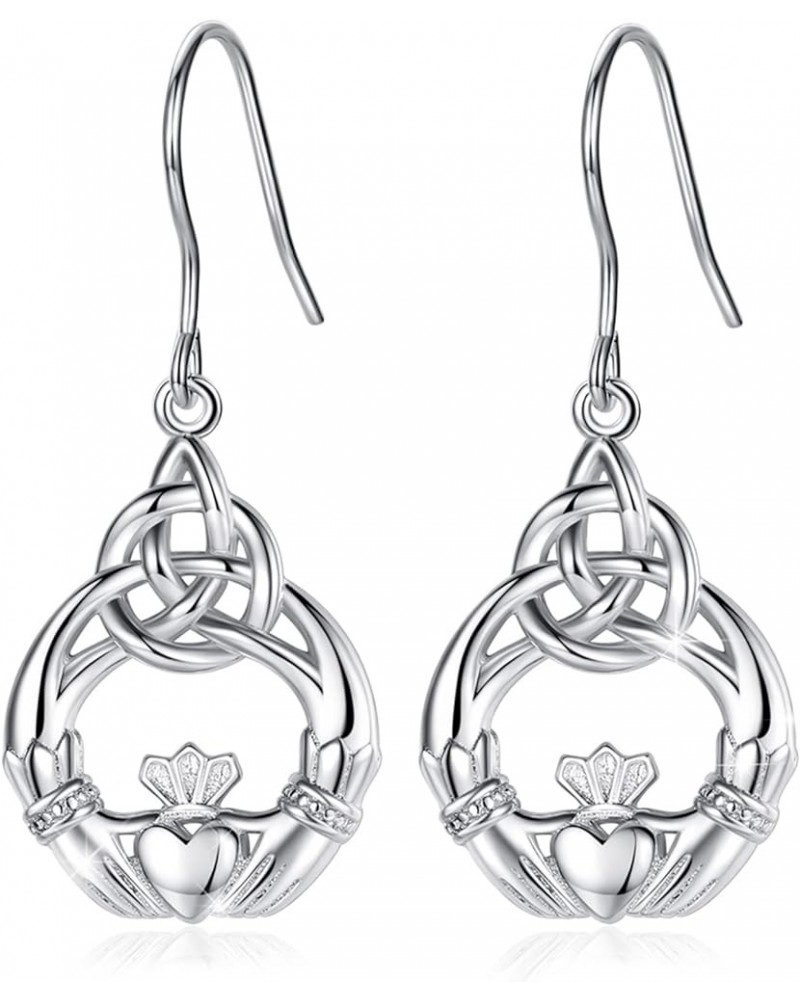 Sterling Silver Irish Jewelry for Women Girls, Celtic Witches Knot Dangle Earrings Claddagh $20.29 Earrings