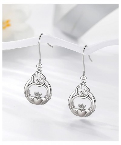 Sterling Silver Irish Jewelry for Women Girls, Celtic Witches Knot Dangle Earrings Claddagh $20.29 Earrings