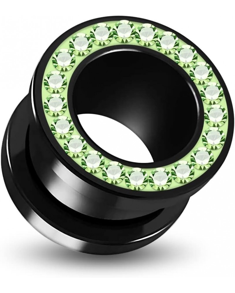 Multi Peridot Green Crystal Stone Setting on Black Acrylic Flesh Tunnel - Sold by Piece 16.0 Millimeters $9.62 Body Jewelry