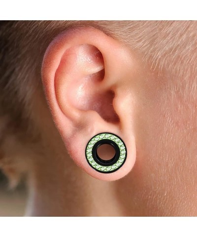 Multi Peridot Green Crystal Stone Setting on Black Acrylic Flesh Tunnel - Sold by Piece 16.0 Millimeters $9.62 Body Jewelry