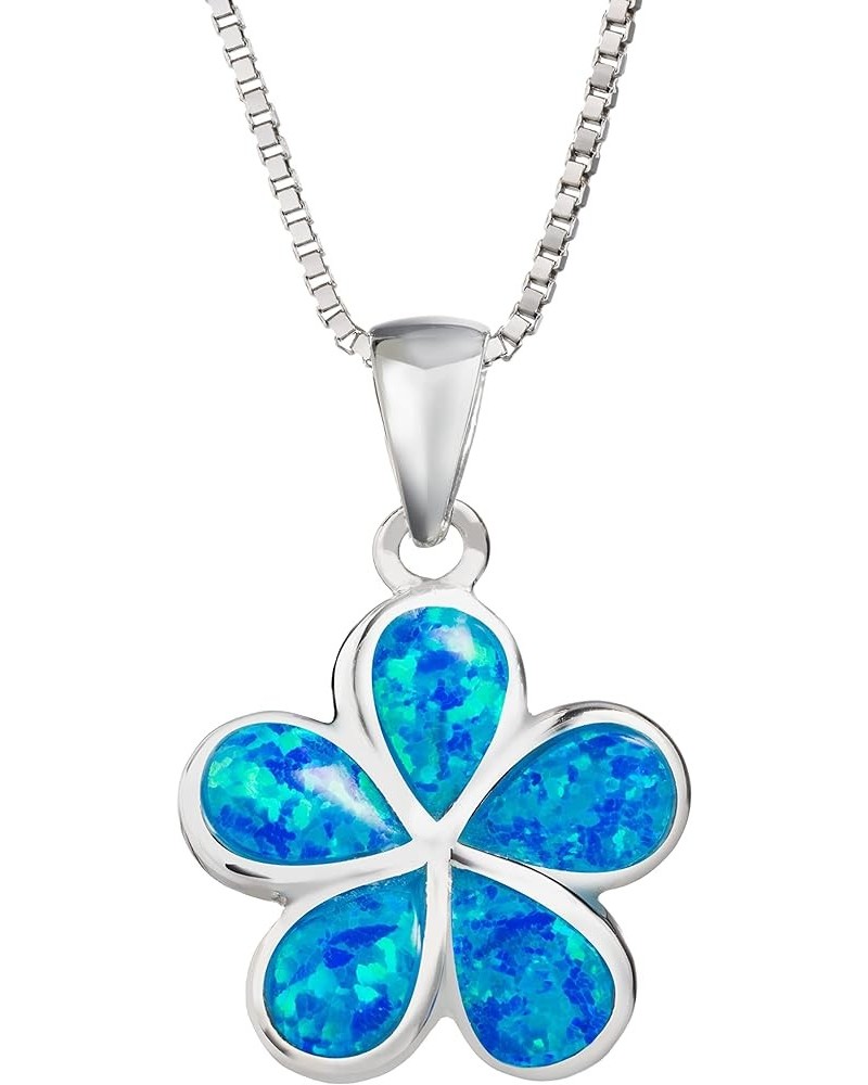 925 Sterling Silver Opal Hawaiian Plumeria Flower Necklace Pendant with 18" Box Chain, Nickel-Free Hypoallergenic for Sensiti...