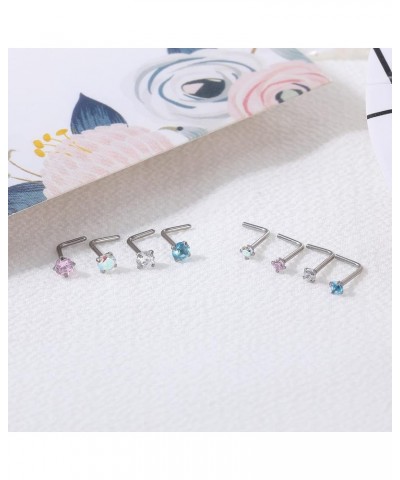 4Pcs 20G Grade 23 Titanium Nose Rings for Women, 2mm 3mm CZ Nose Studs, Nose Bone/Screws/L Shaped Nose Piercing Jewelry Round...