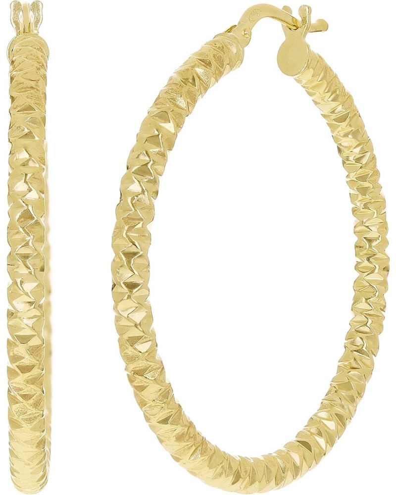 Italian 14k Yellow Gold Diamond Cut Round Hoop Earrings 1.5" 3mm 2.8 grams $64.65 Earrings