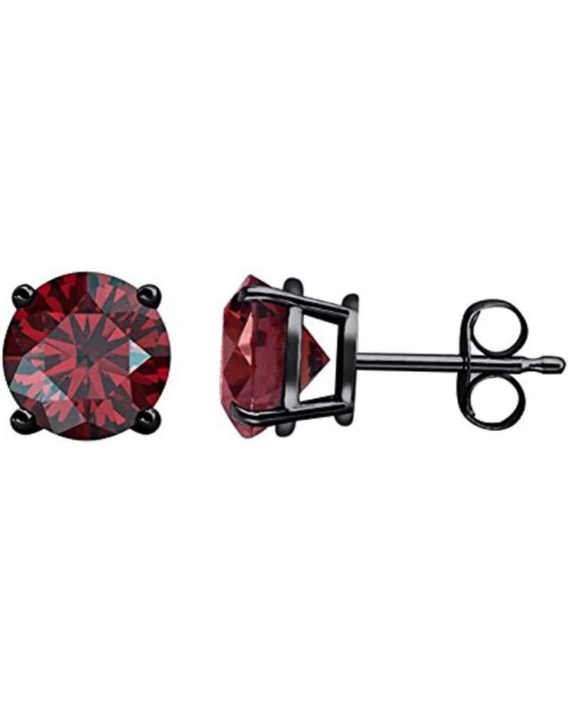 Round Cut Created Red Garnet 14K Black Gold Plated 925 Sterling Silver Fashion Prong Setting Stud Earrings Great Gift for Any...