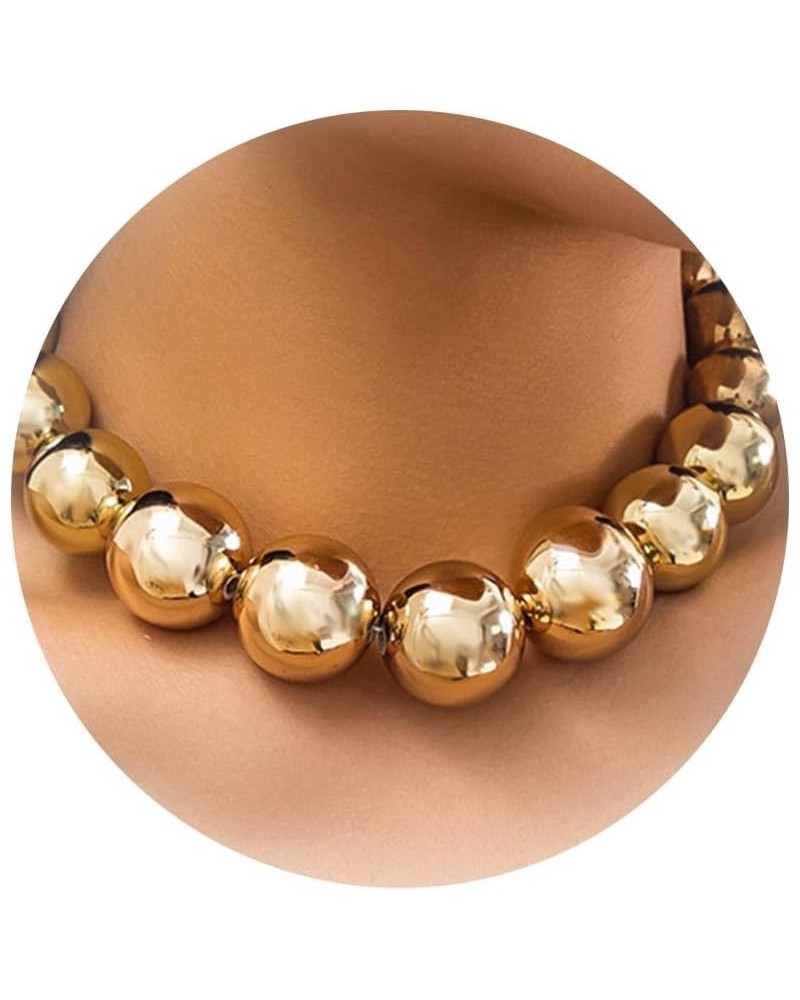 Chunky Necklaces for Women Gold Silver Statement Necklaces for Women Girls Exaggerated Large Round Beads Punk Collar Necklace...