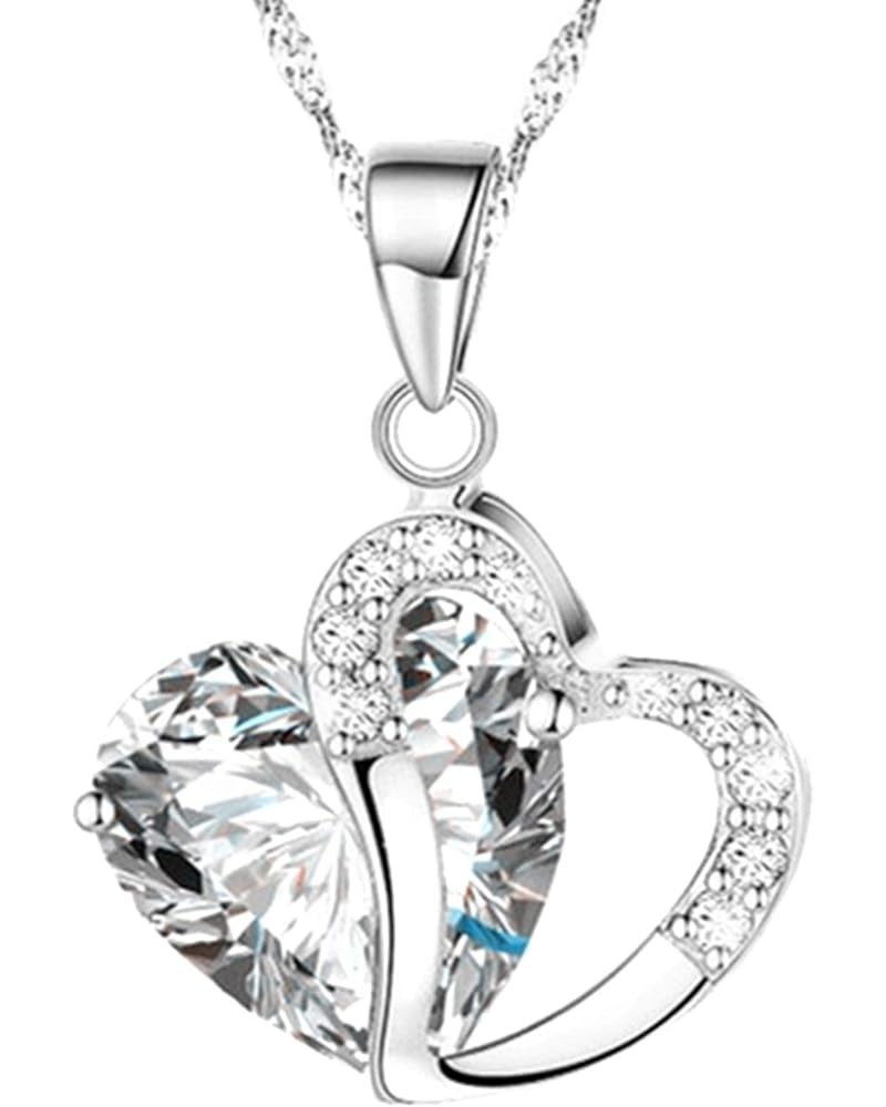 Pendant Necklace Cubic Zirconia Inlaid Neck Decoration Women Cubic Zirconia Inlaid Heart Shape Necklace for Party White $3.59...