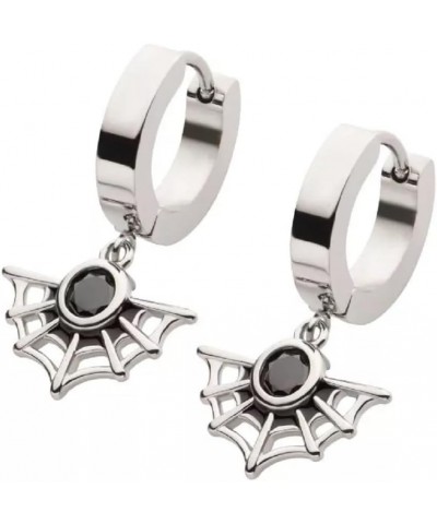 316L Stainless Steel Black CZ Crystal Spiderweb Dangling Huggie Hoop Earrings, Sold as a Pair $9.86 Earrings